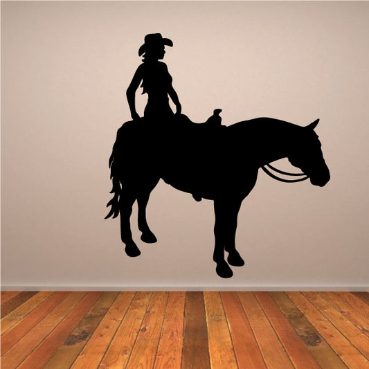 Cowboy on horseback memorial wall decal, black silhouette