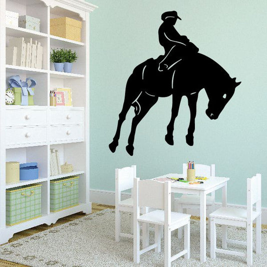 Cowboy riding horse wall decal, black silhouette