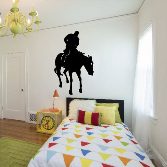 Cowboy on horse jumping wall decal, black silhouette