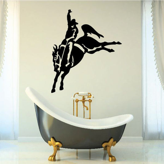 Cowboy riding horse wall decal with black silhouette