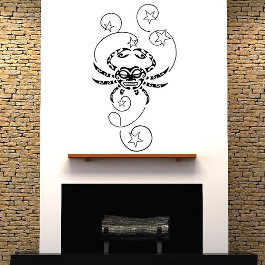 Crab and stars wall decal, black outline with star accents