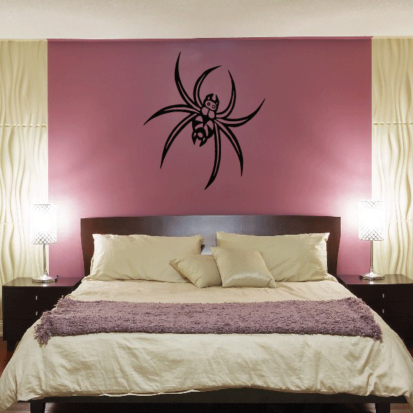 Wolf spider wall decal, black crawling spider with long legs