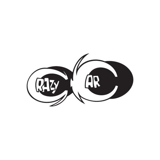 Crazy car graffiti decal with RAZY and ARC in black-and-white bubble shapes