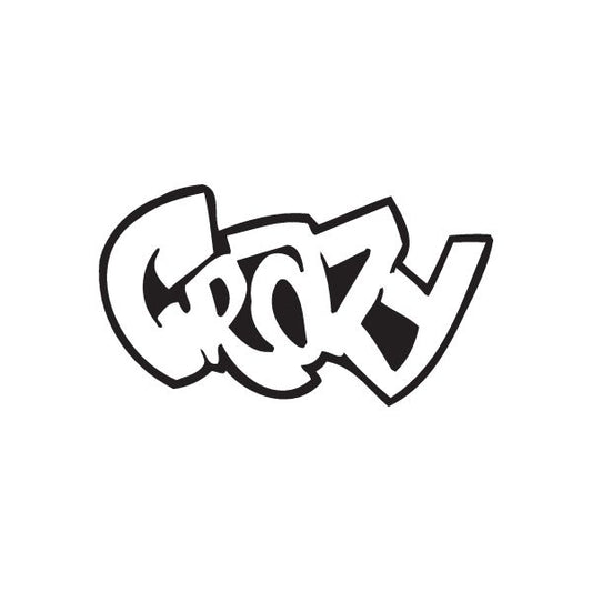 Graffiti decal with bold black-and-white stylized lettering