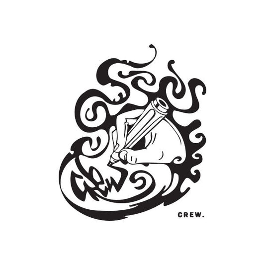 Black graffiti crew decal with stylized emblem and "CREW." text
