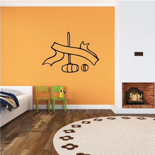 Croquet trophy scroll wall decal with black outline emblem