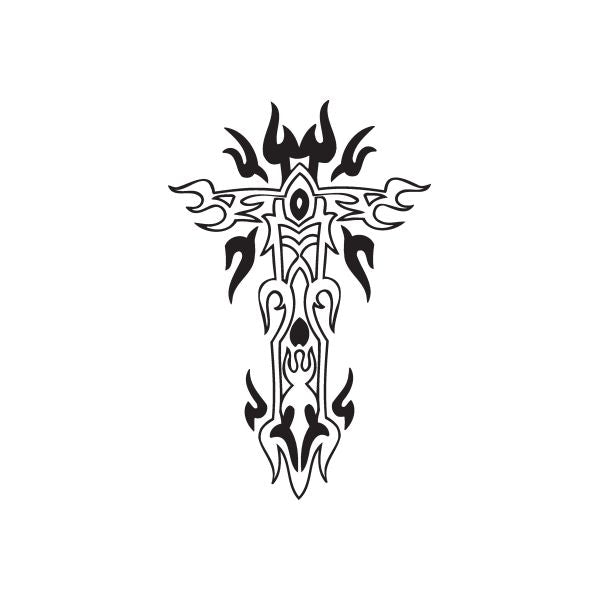 Image of Cross with Tribal Flames Decal