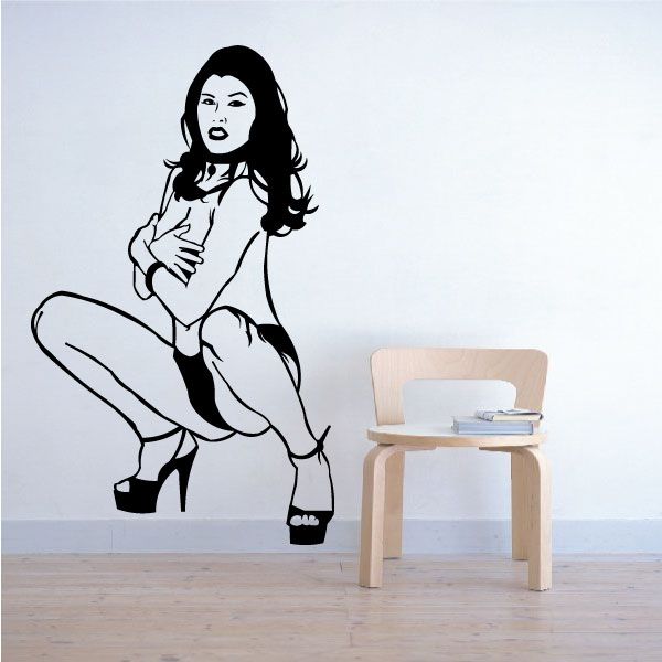 Image of Crouching Topless Stripper in Heels Decal