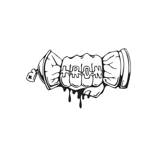 Crushed spray paint can decal, black-and-white graffiti spray can with drips