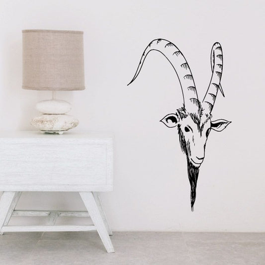 Black line-art goat head wall decal