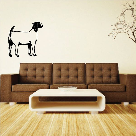 Curious Boer goat decal, black and white standing dog-like goat silhouette