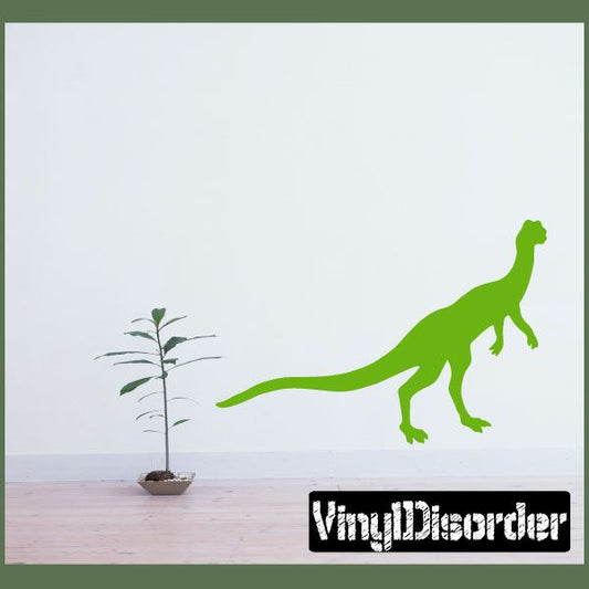 Green Compsognathus dinosaur wall decal, long tail and four legs