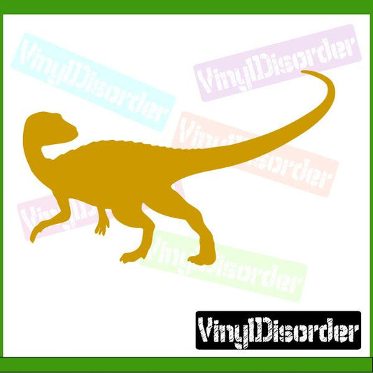 Iguanadon dinosaur decal silhouette, gold with curved tail and raised legs