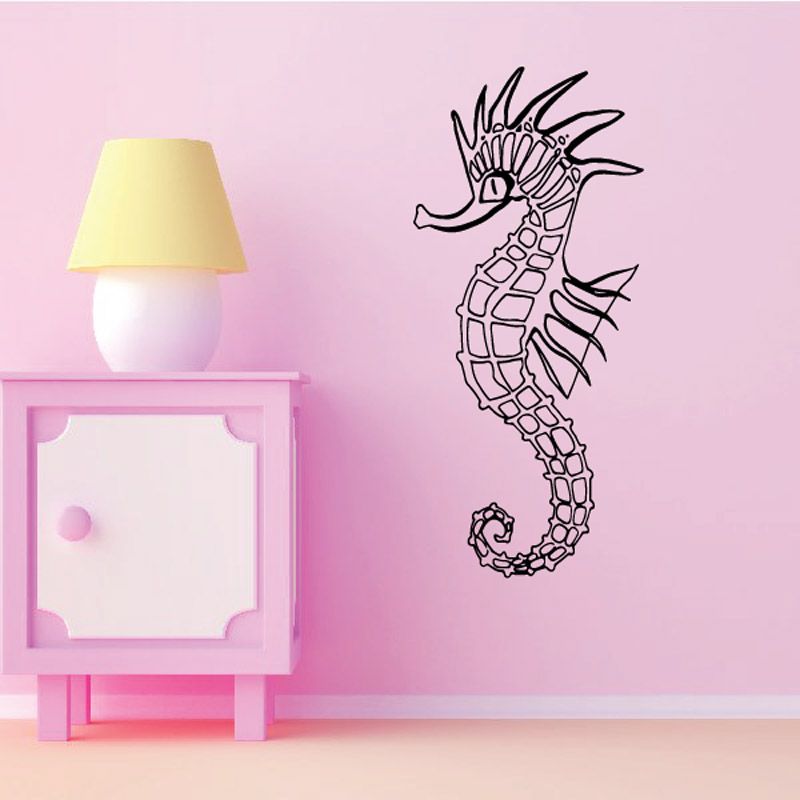 Spinal seahorse wall decal, white outline
