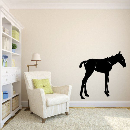 Standing foal wall decal, black horse silhouette.