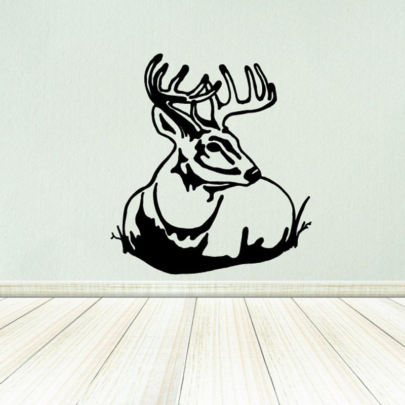 Curled deer and elk decal, black silhouette with white details