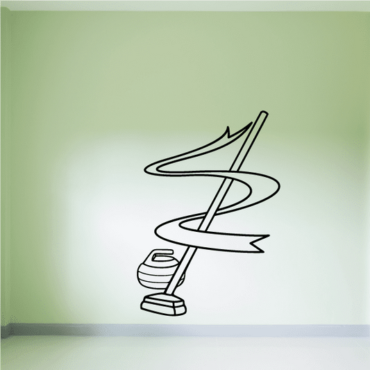 Image of Curling Stone and Broom Scroll Decal