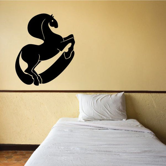 Black curving horse silhouette wall decal, thick outline