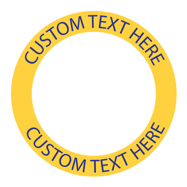 Circular yellow and blue vinyl decal with custom text ring
