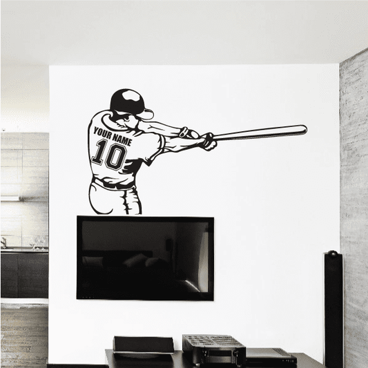 Baseball batter decal with bat, “YOUR NAME” and number 10