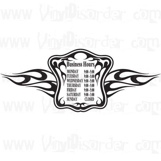 Custom Flaming Store Business Hours Decal
