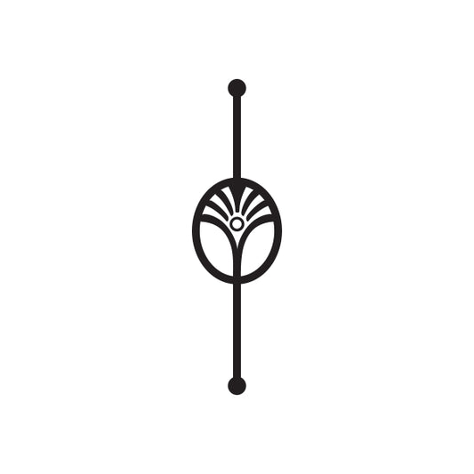 Black vinyl decal sticker with vertical bar and circular emblem design