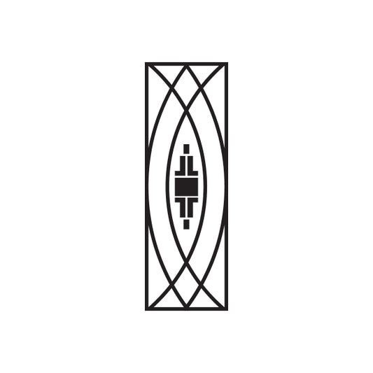 Rectangular black vinyl decal sticker with ornate border and central cross-like emblem