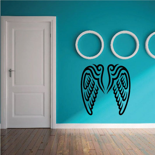 Angel wings and circular rings vinyl wall decal