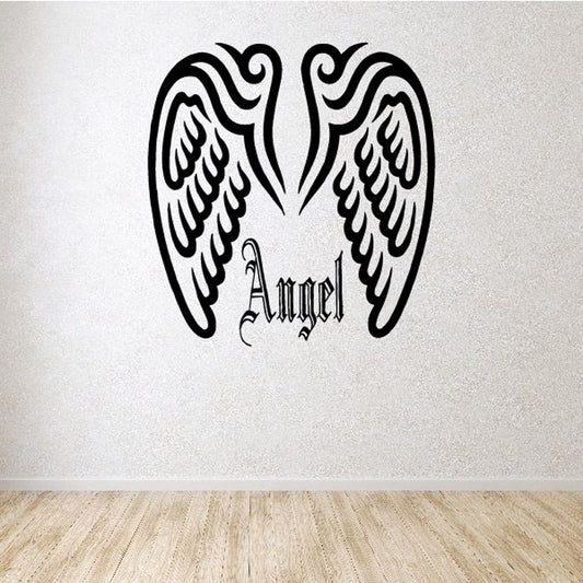 Angel wings vinyl decal with cross and Angel text, black