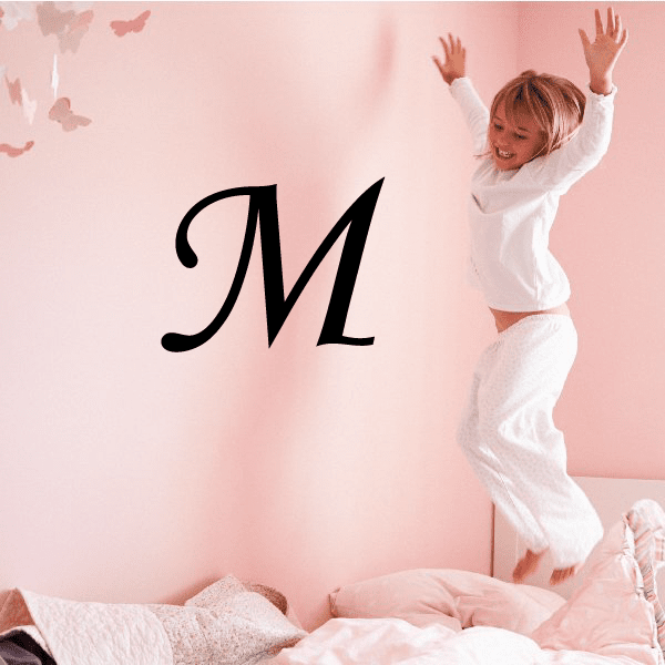 Custom letter decal with black cursive M