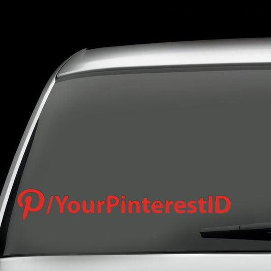 Car window decal with red Pinterest P logo and “YourPinterestID” text
