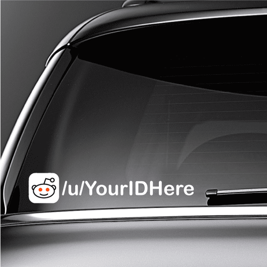 Car window Reddit head decal with /u/YourIDHere text