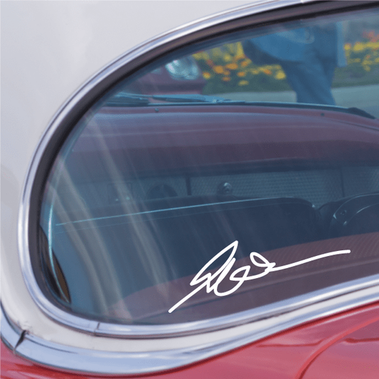Personalized "Joe" signature sticker applied to the side of a car