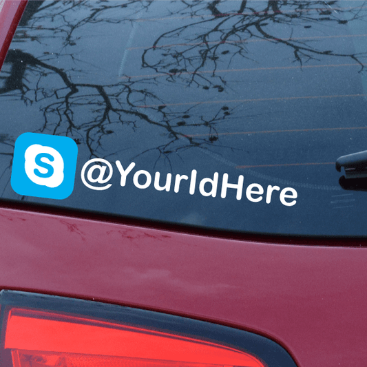 Die-cut decal with blue Skype S icon and @YourIdHere text