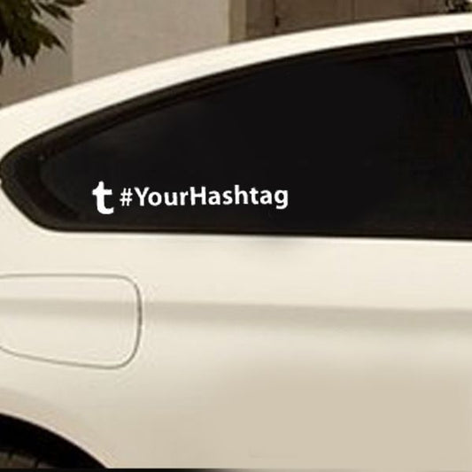 Tumblr T #YourHashtag decal on dark background