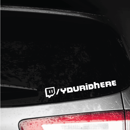 Custom Twitch decal sticker on black car panel, white logo text