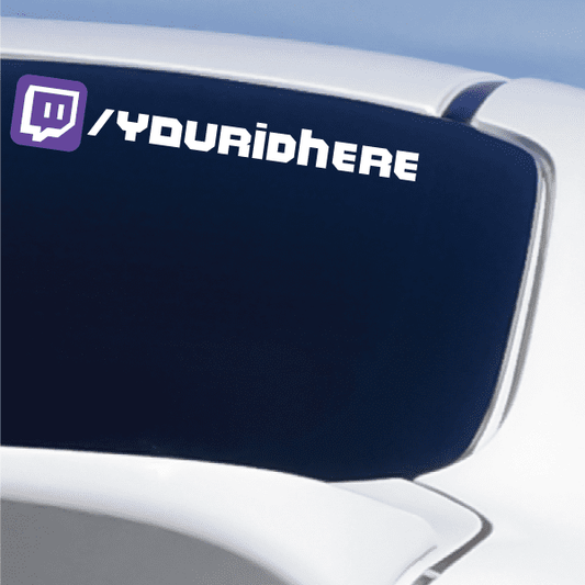 Die-cut Twitch logo decal sticker with purple icon and white text on dark blue