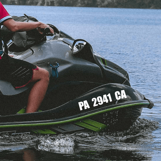 Jet ski registration number sticker set: PA 2941 CA, white on black