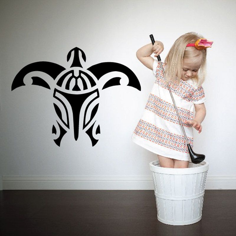 Sea turtle wall decal, black cutout design with tribal-style outline