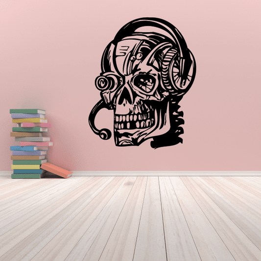 Cyber skull decal with astronaut helmet and headphones
