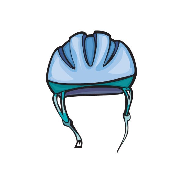 Cycling safety helmet sticker, blue and teal helmet with chin straps