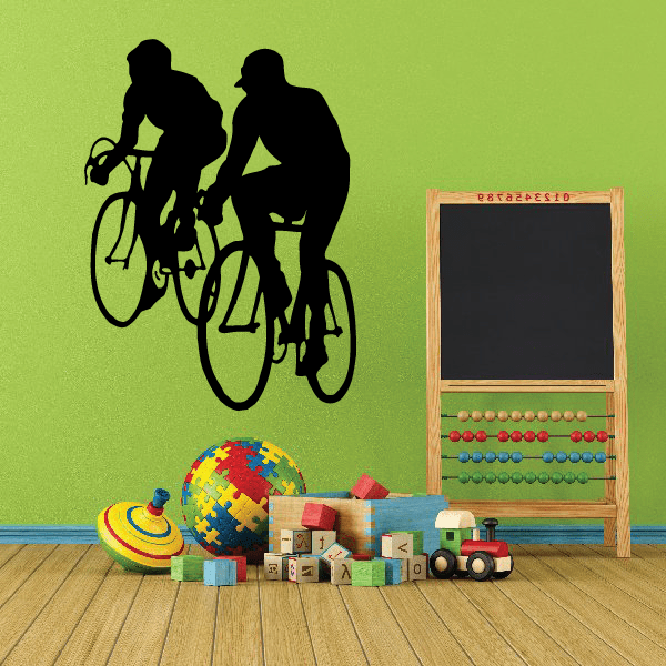 Cyclist wall decal: two black rider silhouettes on bicycles