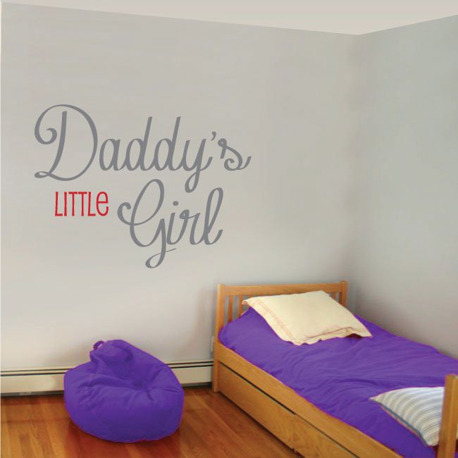 Wall decal with text 'Daddy's Little Girl' in gray script and red 'LITTLE'
