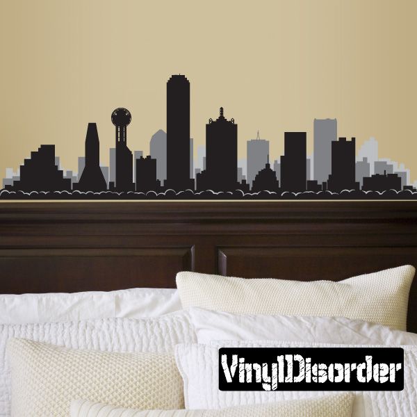 Dallas Texas skyline wall decal, dark city silhouette