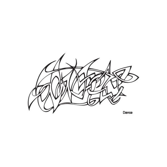 Black graffiti-style dance decal with stylized lettering
