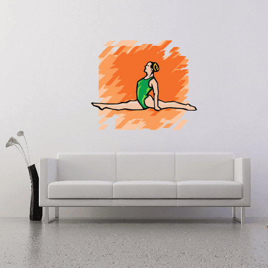 Dancer wall decal sticker of a woman in green top on orange rays