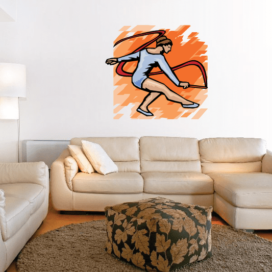 Dance wall decal sticker: orange dancer in hat, blue legs, dynamic pose