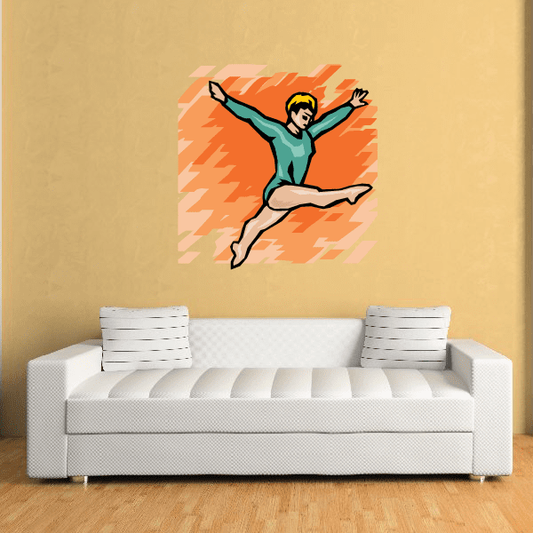 Vinyl wall decal of a dancing figure with an orange burst background