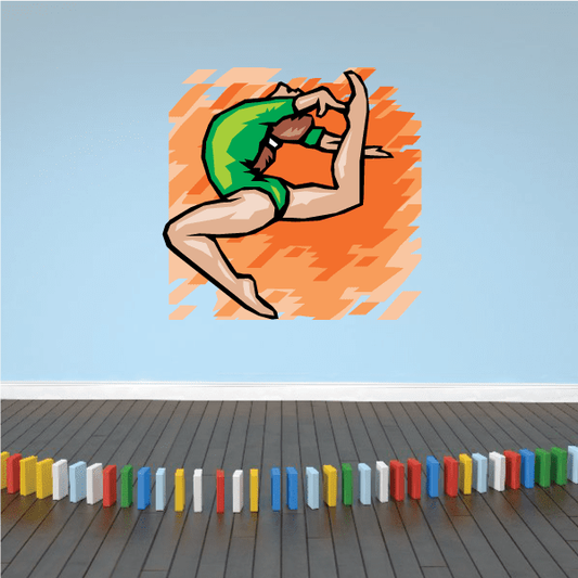 Dance wall decal vinyl sticker of cartoon dancer in orange and green