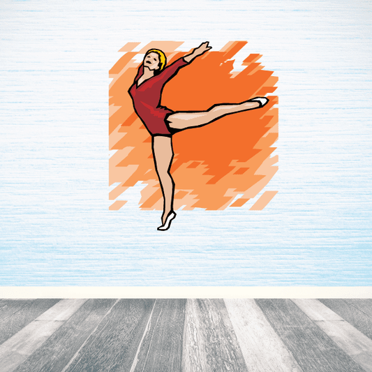 Dancing woman vinyl wall decal sticker with red dress and orange lightning background